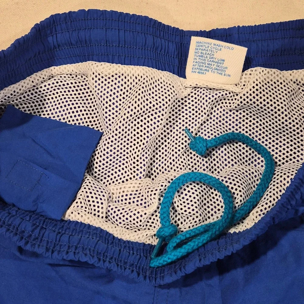 Vintage Cheetah Mervyns Mens Blue Nylon Swim Trunks Shorts Size M Mesh Lining